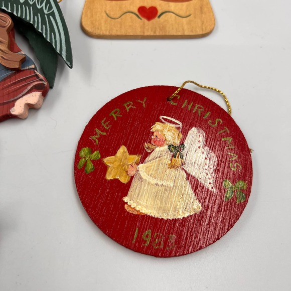 Vintage Lot 7 Christmas Decor Tree Ornaments Wooden Resin Angels Primitive - Picture 9 of 9